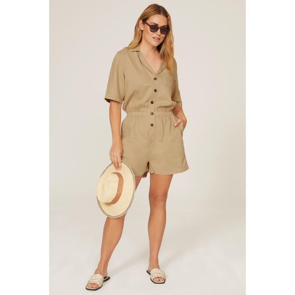 Faherty Arlie Day Romper Lightweight Linen Blend Short Sleeves Womens S Aviator